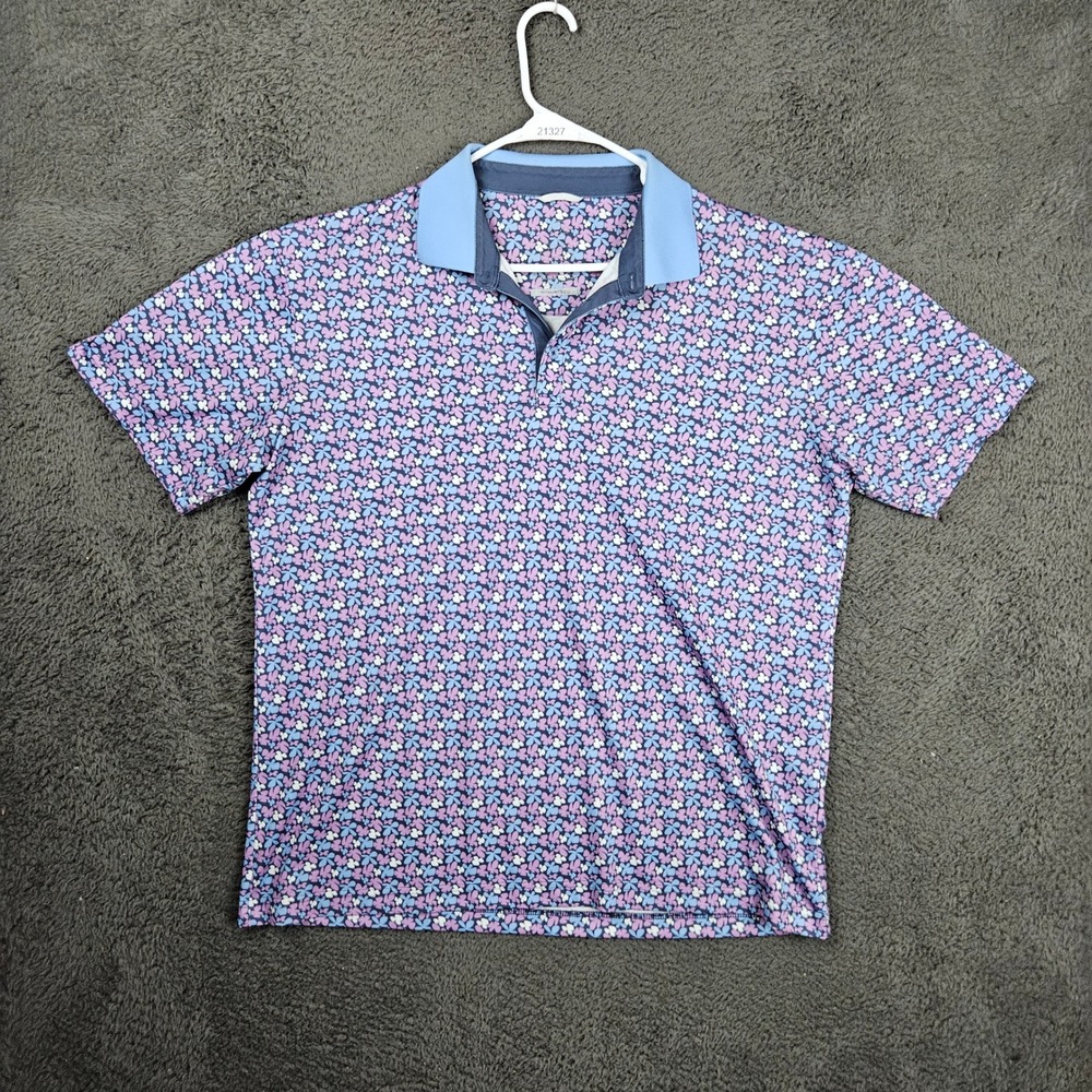 Swannies Mens Floral Golf Polo Shirt Large Blue‎ Purple Bamboo Charcoal Repreve